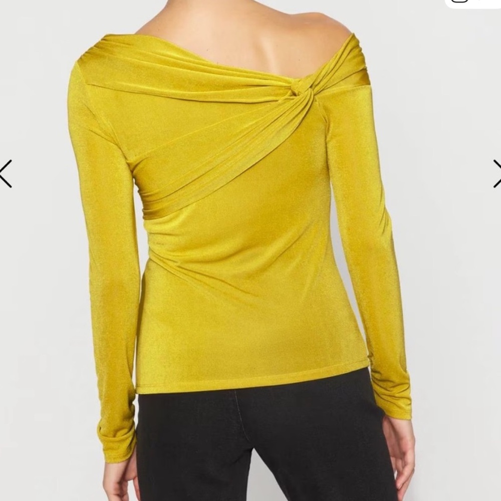 White House Black Market Mustard Draped Jersey Top - Picture 4 of 4